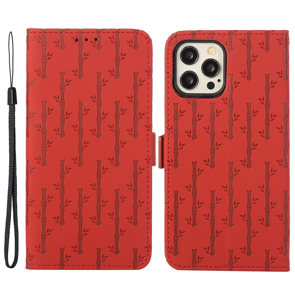Skin-touch Flip Cover for iPhone 14 Pro Max Lucky Bamboo Imprinted Phone Case with Strap Skin-touch Flip Cover for iPhone 14 Pro Max Lucky Bamboo Imprinted Phone Case with Strap